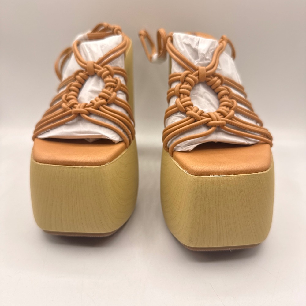 Sam Edelman Gia Platform Sandals Womens 9M Sand Vachetta Leather Wood Block Heel - Picture 5 of 16